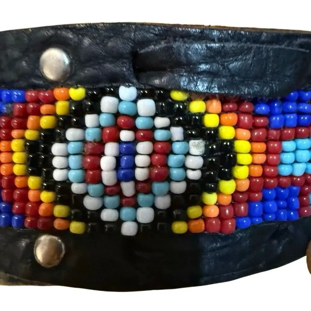 Leather Beaded Belt Black South Western Cowboy Rodeo